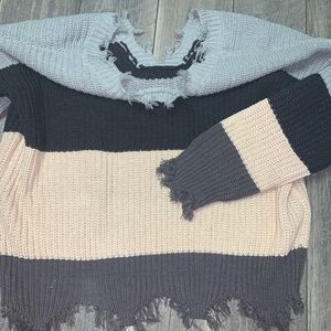 Frayed boutique knit sweater